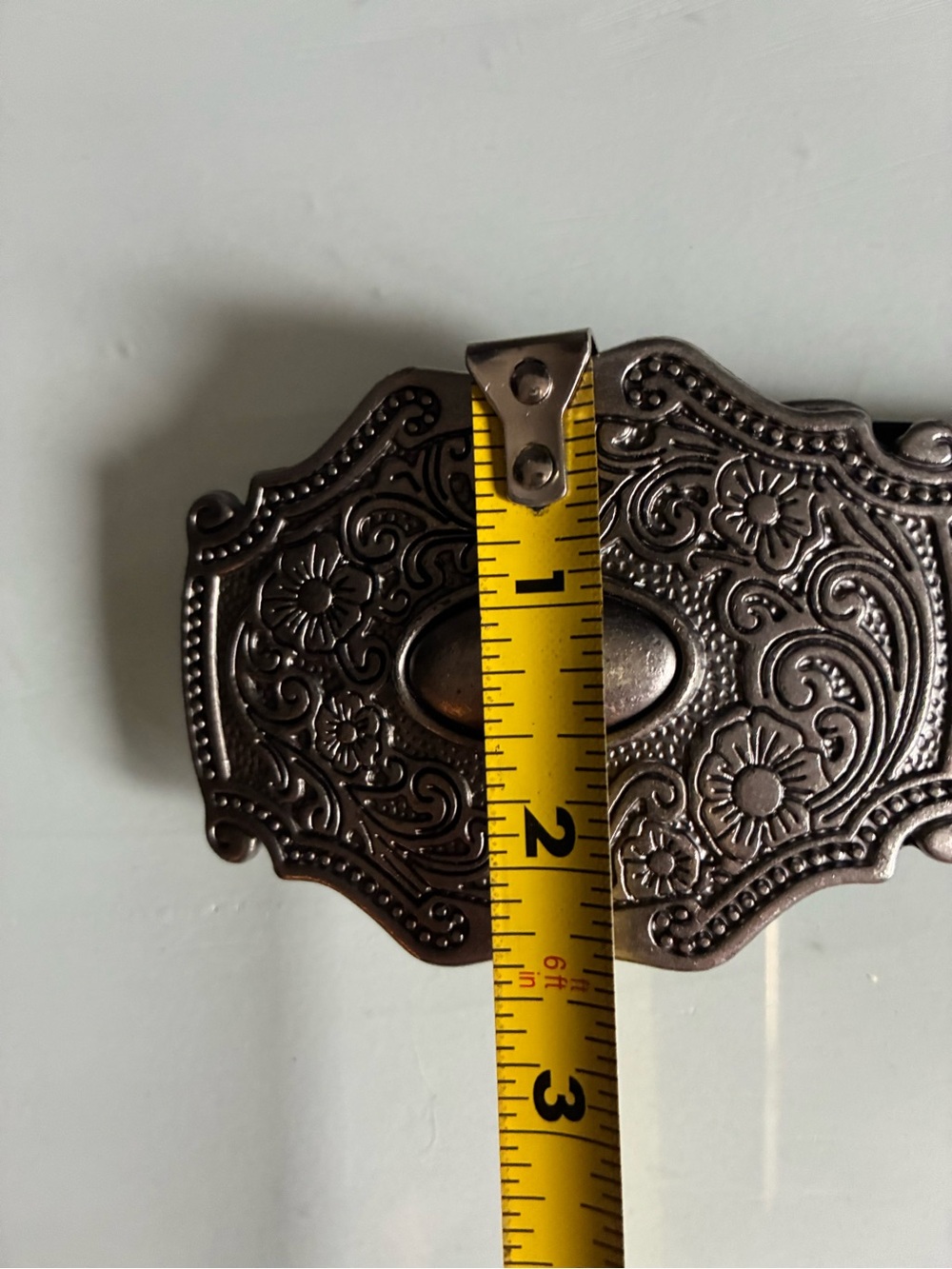 Black Leather Belt with Ornate Silver Buckle - Picture 6 of 7